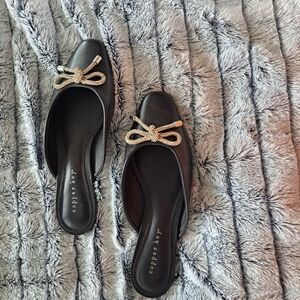 Copper Key Black Loafers with Gold Bow
